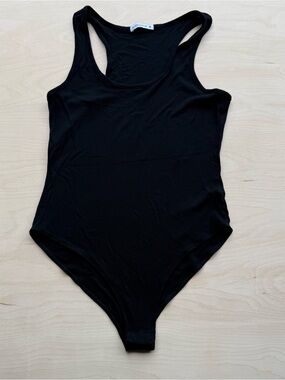 Mangopop Black Ribbed Racerback Tank Bodysuit Scoop Neckline size M